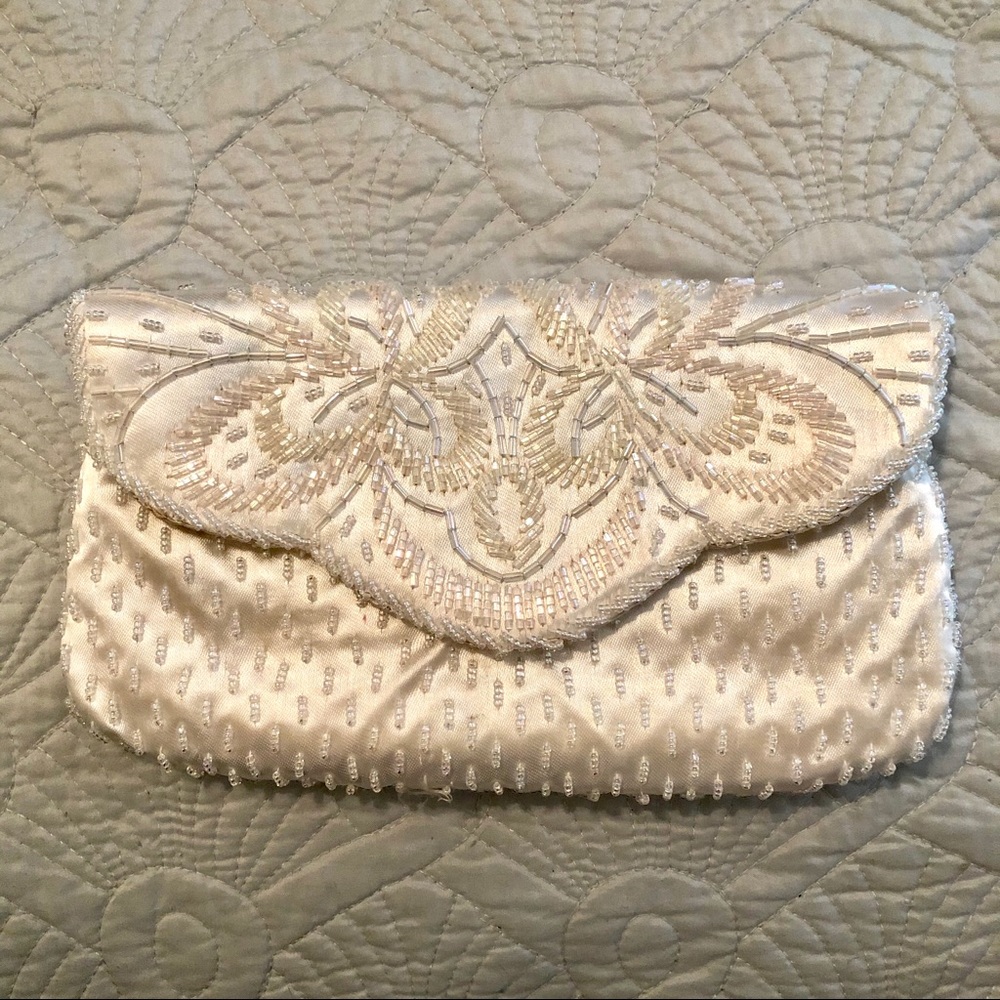 Vtg Satin and Sequined Dressy Clutch with Strap